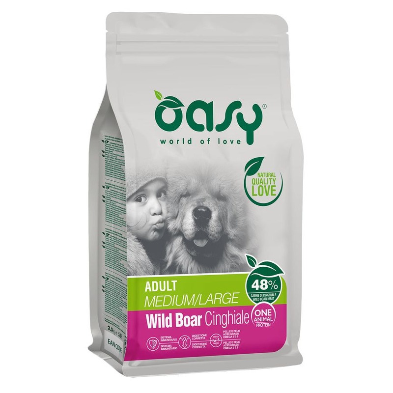цена Oasy Dry Dog OAP Adult Medium/Large Монопротеин сухой корм для взрослых собак средних и крупных пород с мясом дикого кабана - 12 кг