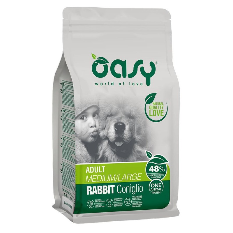 Oasy Dry OAP Medium & Large Breed Professional Монопротеин сухой корм для взрослых собак средних и крупных пород с кроликом - 2,5 кг трапеза breed сухой корм для собак всех пород 18 кг