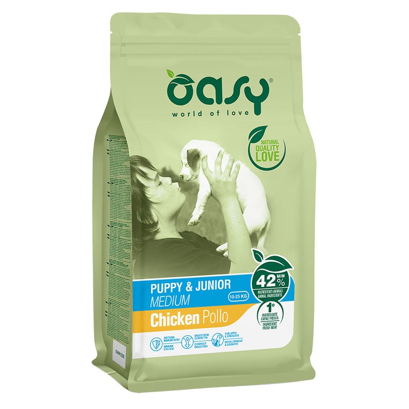 Oasy Dry Puppy & Junior Medium Breed Professional сухой корм для щенков и юниоров средних пород с курицей - 12 кг 37312