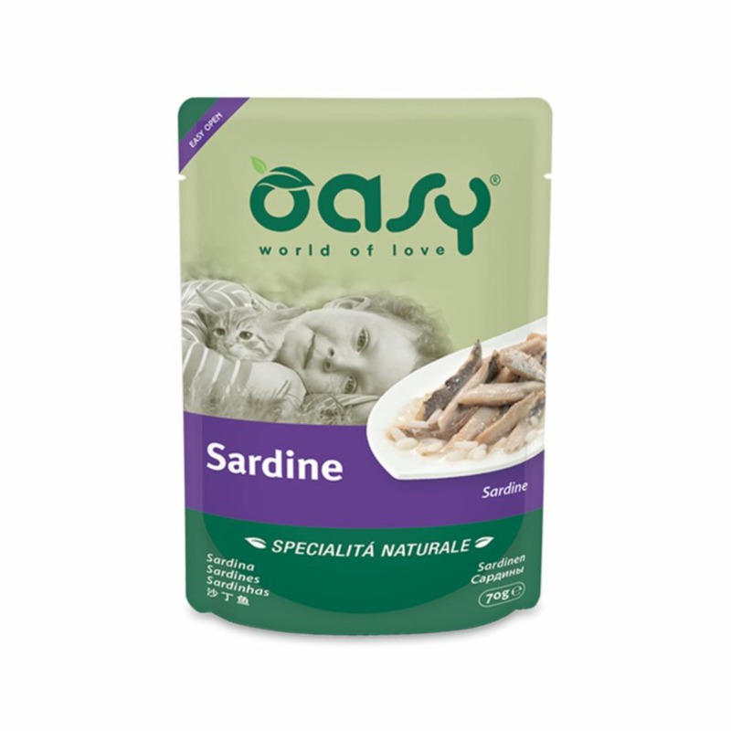 Oasy Wet Cat Specialita Naturali Sardine влажный корм для взрослых кошек, дополнительное питание с сардинами, в паучах - 70 г (24 шт), размер Для всех пород