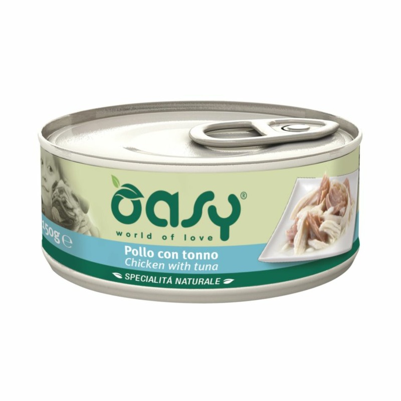 Oasy Wet Dog Specialita Naturali Chicken Tuna влажный корм для взрослых собак, дополнительное питание с курицей и тунцом, в консервах - 150 г