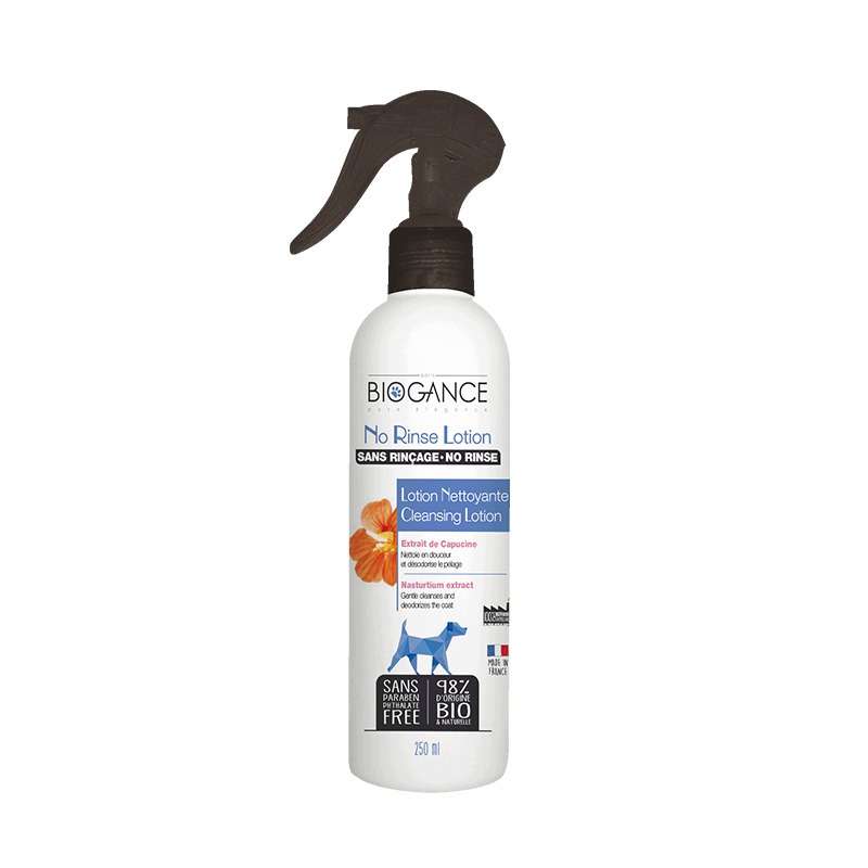 цена Очищающий BIO-лосьон Biogance No Rinse Lotion с экстрактом настурции для бережной сухой очистки шерсти собак (эффект чистой шерсти без мытья) - 250 мл