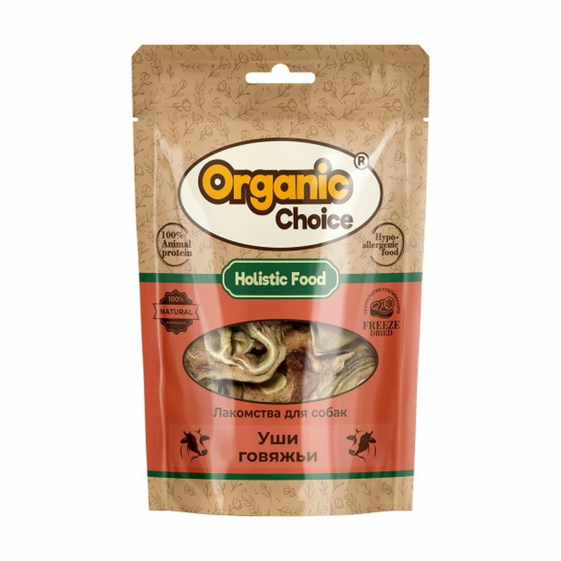 Organic Сhoice лакомство для собак, уши говяжьи - 50 г 55049