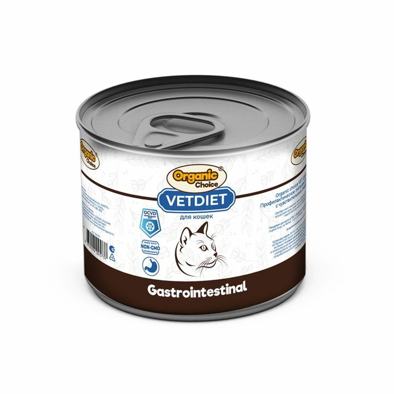 Organic Сhoice VET Gastrointestinal влажный корм для кошек, с индейкой, курицей и рисом, в консервах - 240 г organic сhoice vet renal влажный корм для кошек со свининой рисом и картофелем в консервах 240 г