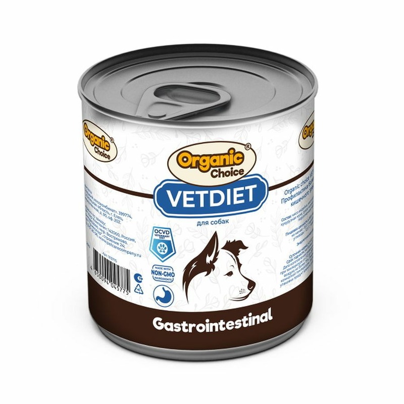 Organic Сhoice VET Gastrointestinal влажный корм для собак, с индейкой, курицей и рисом, в консервах - 340 г organic сhoice vet recovery влажный корм для собак и кошек с курицей и птицей в консервах 340 г