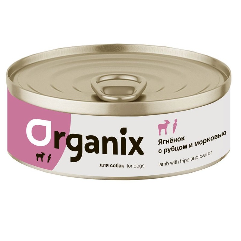 

Organix влажный корм для собак, с ягнёнком, рубцом и морковью, в консервах - 100 г повседневный супер премиум для взрослых с ягненком  консервы (в железной банке) Россия 1 уп. х 24 шт. х 2.4 кг