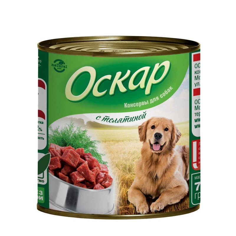 цена Оскар влажный корм для собак, фарш из телятины, в консервах - 750 г