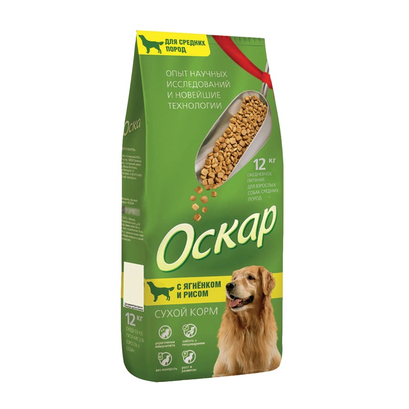 Оскар сухой корм для собак средних пород, с ягненком и рисом, размер Породы среднего размера 201001217 - фото 1