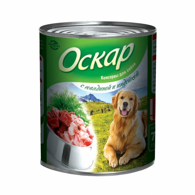 Оскар влажный корм для собак, фарш из говядины и индейки, в консервах - 750 г оскар новогодний
