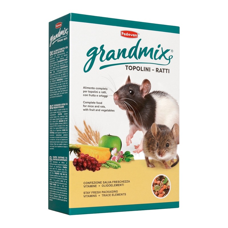 Padovan Grandmix Topolini E Ratti корм комплексный/основной для взрослых мышей и крыс смесь из орехов и бобов nikbionut с сушеными овощами москва 150 г