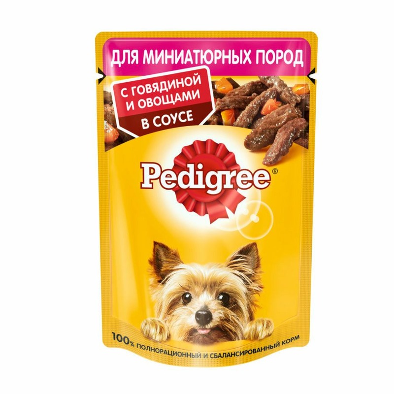 Pedigree полнорационный влажный корм для собак миниатюрных пород, с говядиной и овощами, кусочки в соусе, в паучах - 85 г 38158