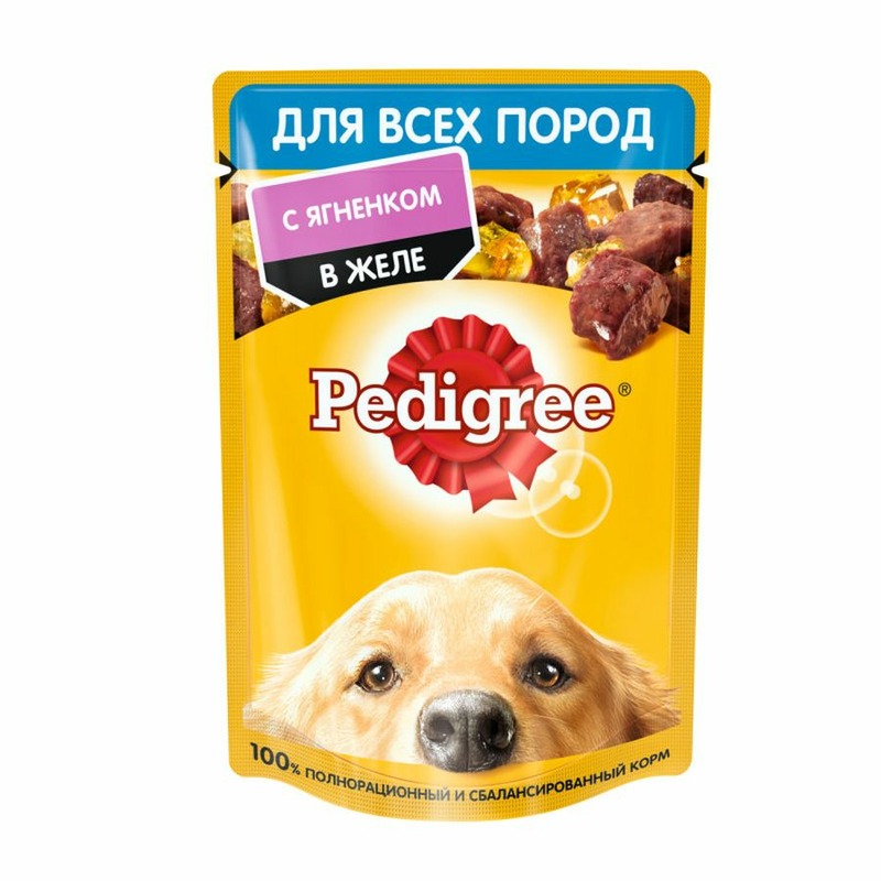Pedigree полнорационный влажный корм для собак, с ягненком, кусочки в желе, в паучах - 85 г, размер Для всех пород 88614 - фото 1