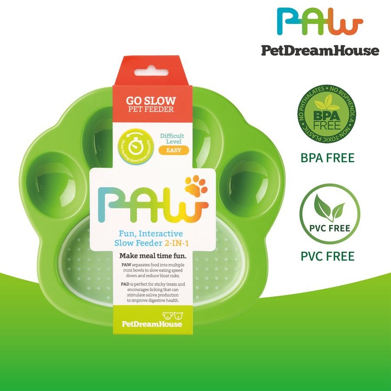 PetDreamHouse Paw 2 in 1 Mini Slow Feeder & Lick Pad Green Easy Миска для медленного кормления 2 в 1, мини, зеленая - 1 л