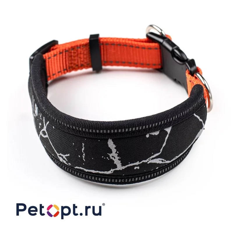 

PetOpt Ошейник для собак, широкий неопреновый, Оранжевый-черный,  20 мм 30-40 см Конструкция "два кольца", фастекс  Китай 1 уп. х 1 шт. х 0.056 кг