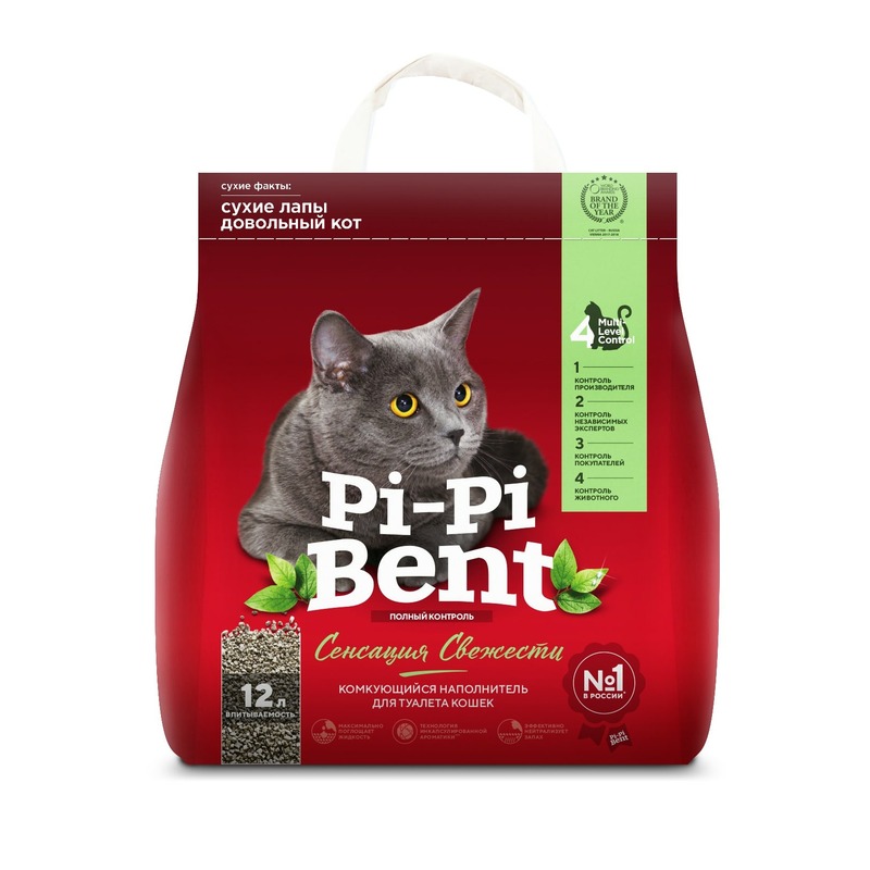 Pi-Pi Bent Сенсация свежести комкующийся наполнитель для кошек из бентонита с нежным ароматом свежих трав и цветов - 5 кг цена и фото