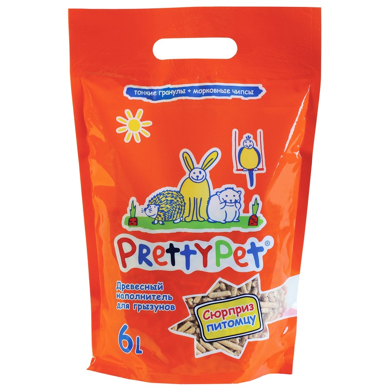 PrettyCat Premium наполнитель для грызунов и птиц древесный с морковными чипсами - 2 кг для всех возрастов Россия 1 уп. х 1 шт. х 2 кг
