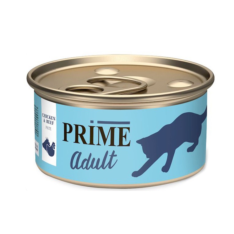 Prime Adult влажный корм для кошек, паштет с курицей и говядиной, в консервах - 75 г prime prime консервы для кошек тунец с кальмаром в собственном соку 70 г