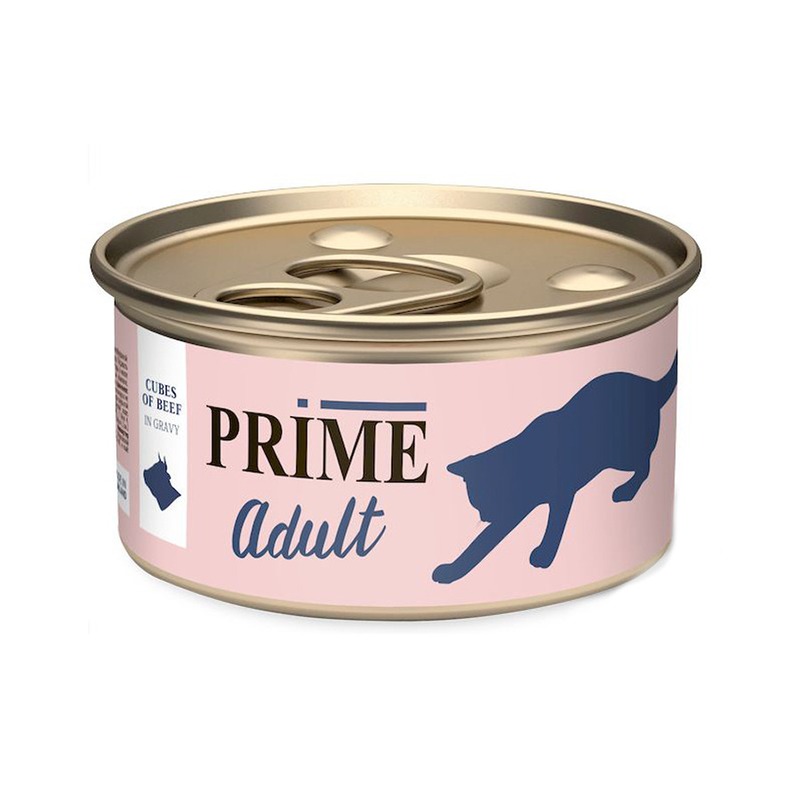 Prime Adult влажный корм для кошек, с говядиной, кусочки в соусе, в консервах - 75 г prime adult влажный корм для кошек паштет с курицей в консервах 75 г