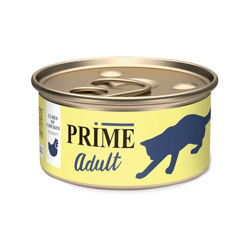 Prime Adult влажный корм для кошек, с курицей, кусочки в соусе, в консервах - 75 г prime adult влажный корм для кошек паштет с курицей и говядиной в консервах 75 г