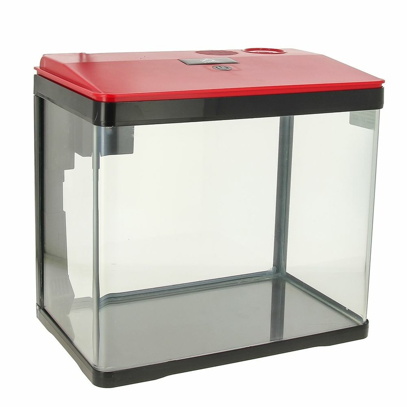 цена Prime аквариум с LED светильником, фильтром и кормушкой, красно-черный 15 л