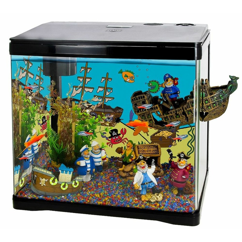 Prime детский аквариум \Пиратский остров\, полный комплект с оборудованием и декорациями, черный 33 л