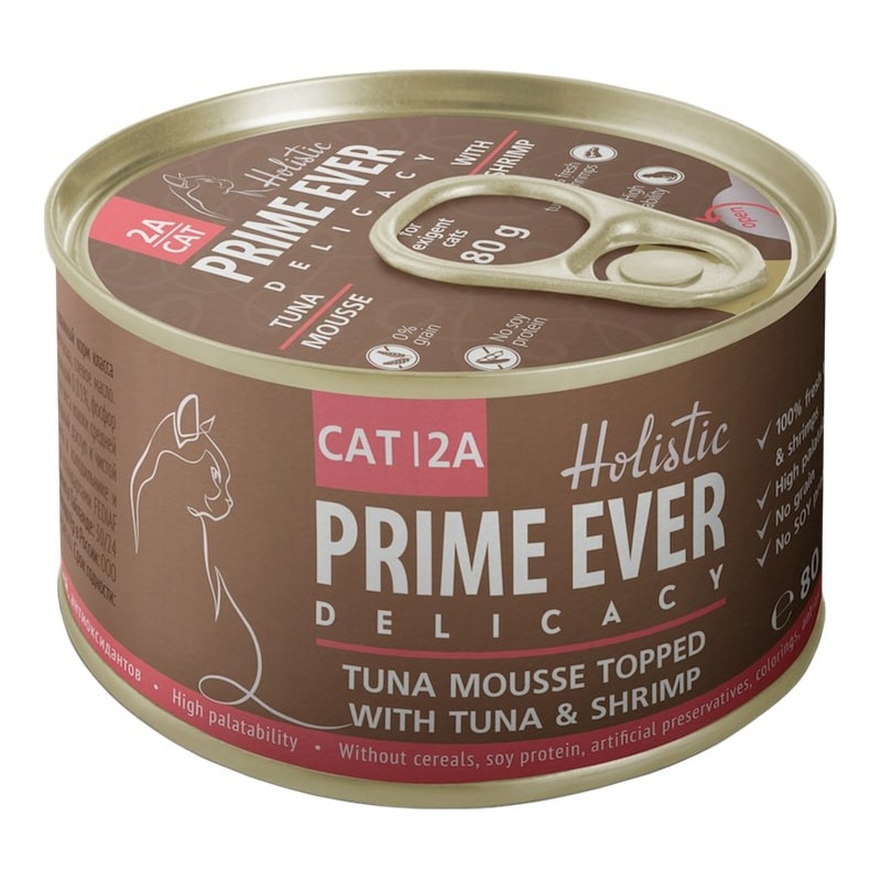 Prime Ever Delicacy влажный корм для кошек, мусс с тунцом и креветками, в консервах - 80 г цена и фото