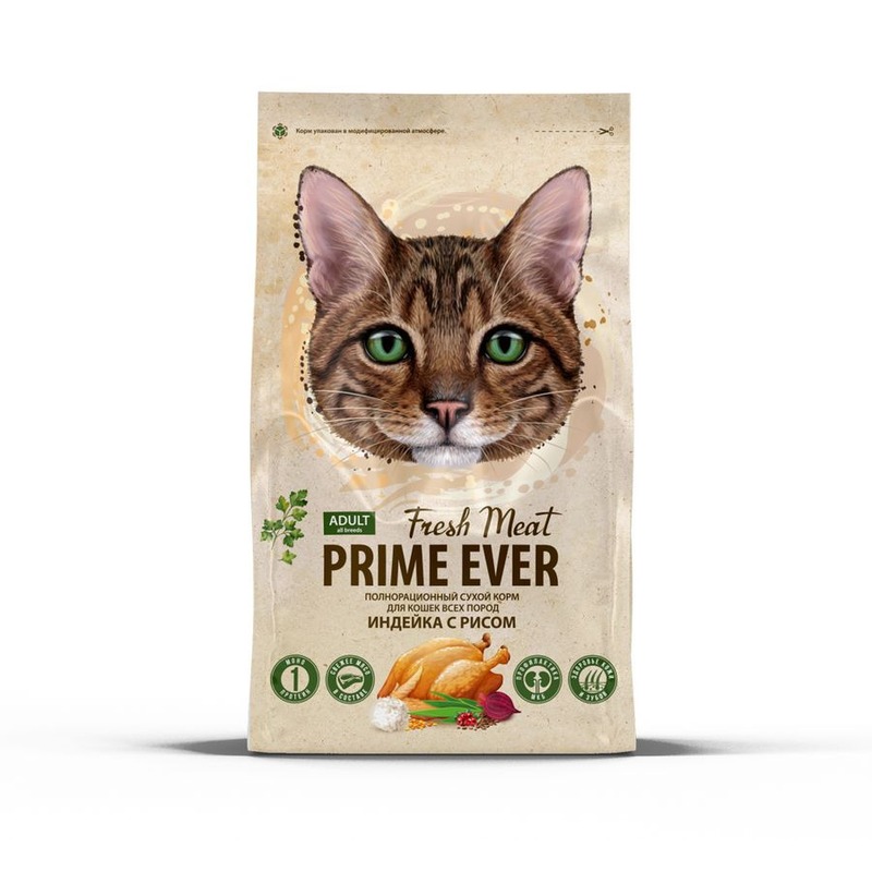 Prime Ever Fresh Meat сухой корм для кошек всех пород, для поддержания оптимального веса, с рисом и индейкой - 1,5 кг для всех возрастов с индейкой для всех пород мешок 1 уп. х 1 шт. х 1.5 кг, размер Для всех пород PE-600004 - фото 1