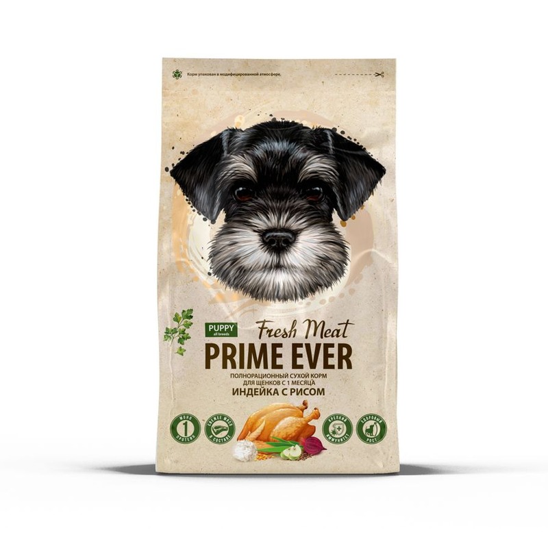Prime Ever Fresh Meat сухой корм для щенков с 1 месяца, для поддержания оптимального веса, с рисом и индейкой - 900 г для щенков с индейкой для всех пород мешок 1 уп. х 1 шт. х 0.9 кг, размер Для всех пород PE-600009 - фото 1