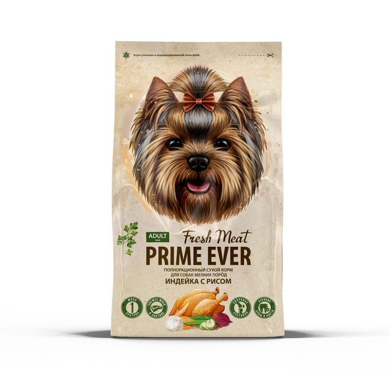 Prime Ever Fresh Meat сухой корм для собак мелких пород, для поддержания оптимального веса, с рисом и индейкой - 900 г для всех возрастов с индейкой породы мелкого размера мешок 1 уп. х 1 шт. х 0.9 кг PE-600012 - фото 1