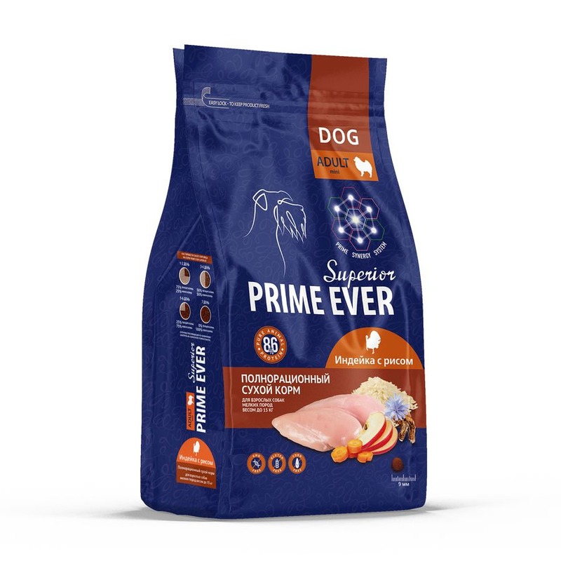 Prime Ever Superior сухой корм для собак мелких для поддержания оптимального веса, с рисом и индейкой - 2,9 кг для всех возрастов с индейкой породы мелкого размера мешок 1 уп. х 1 шт. х 2.9 кг PE-157132 - фото 1