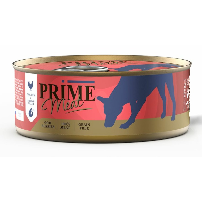 Prime Meat влажный корм для собак, беззерновой, курица с креветкой, филе в желе, в консервах - 325 г масло лососевое для собак и кошек feel good омега 3 250мл