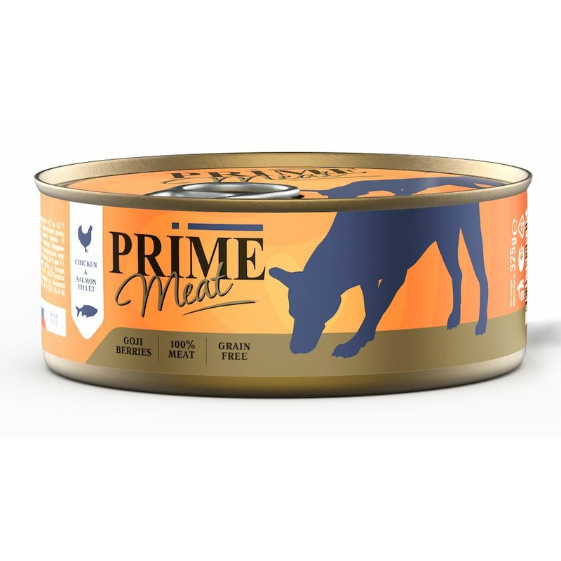 Prime Meat влажный корм для собак, беззерновой, курица с лососем, филе в желе, в консервах - 325 г масло лососевое для собак и кошек feel good омега 3 250мл