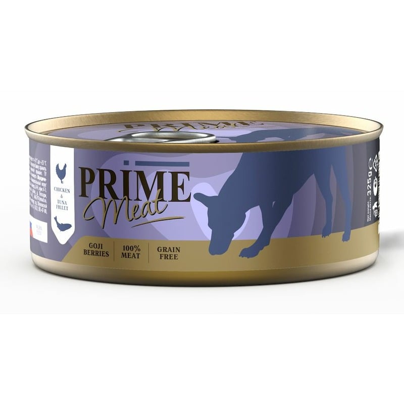 Prime Meat влажный корм для собак, беззерновой, курица с тунцом, филе в желе, в консервах - 325 г масло лососевое для собак и кошек feel good омега 3 250мл