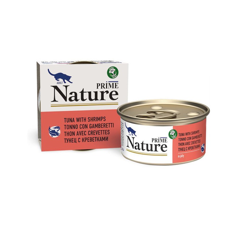 Prime Nature влажный корм для кошек, с тунцом и креветками, кусочки в желе, в консервах - 85 г цена и фото