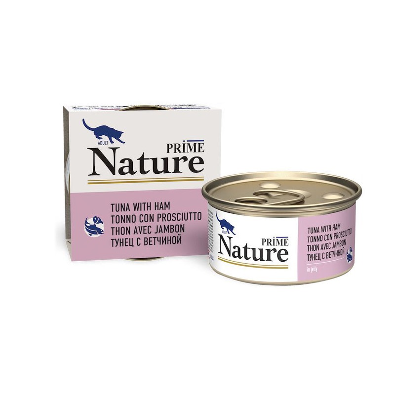 Prime Nature влажный корм для кошек, с тунцом и ветчиной, кусочки в желе, в консервах - 85 г цена и фото