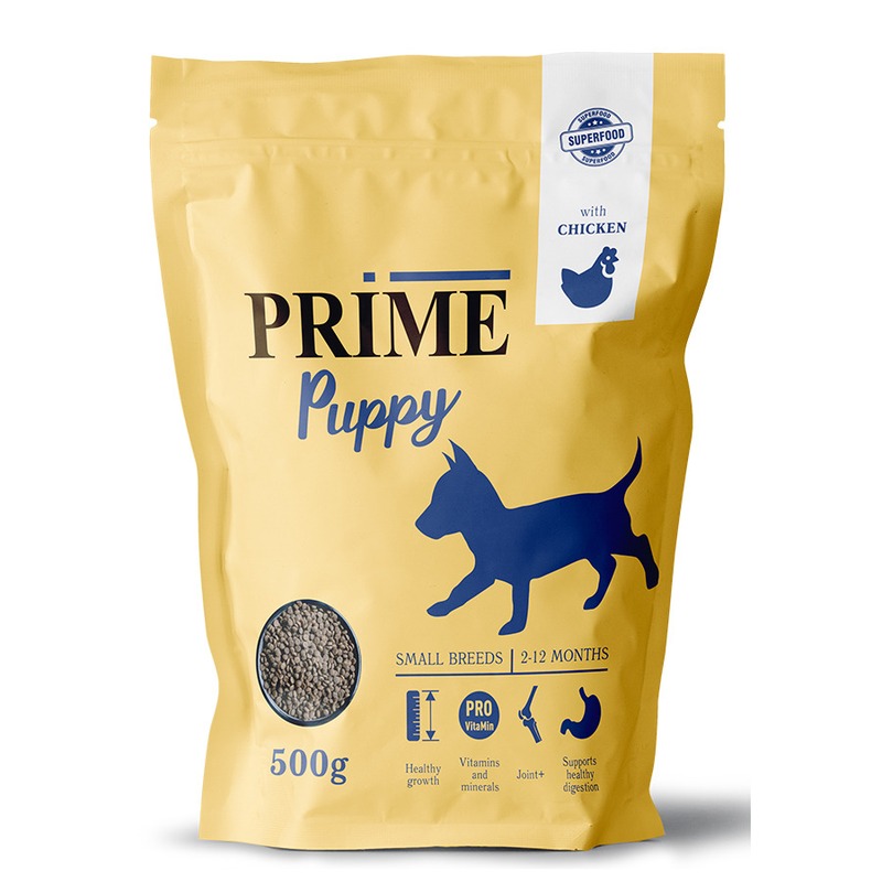 Prime Puppy Small сухой корм, для щенков мелких пород с 2 до 12 месяцев, низкозерновой, с курицей - 500 г prime puppy сухой корм для щенков с 2 до 12 месяцев низкозерновой с ягненком 500 г