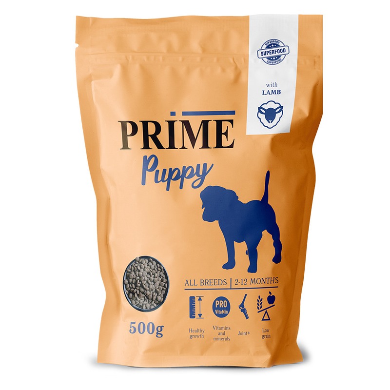 Prime Puppy сухой корм, для щенков с 2 до 12 месяцев, низкозерновой, с ягненком - 500 г prime puppy сухой корм для щенков с 2 до 12 месяцев низкозерновой с ягненком