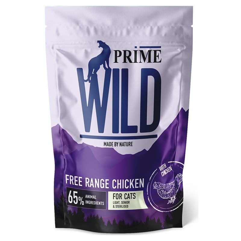 Prime Wild GF Free Range полнорационный сухой корм для стерилизованных котят и кошек, контроль веса, беззерновой, с курицей - 500 г