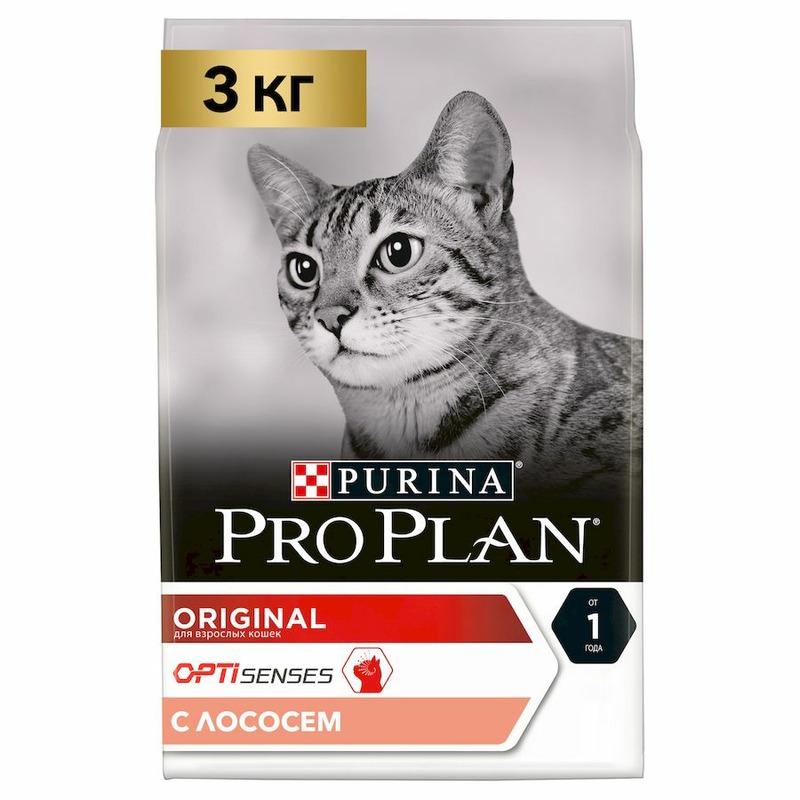 Pro Plan Original cухой корм для кошек, для поддержания здоровья органов чувств, с лососем - 3 кг, размер Для всех пород 71392 - фото 1