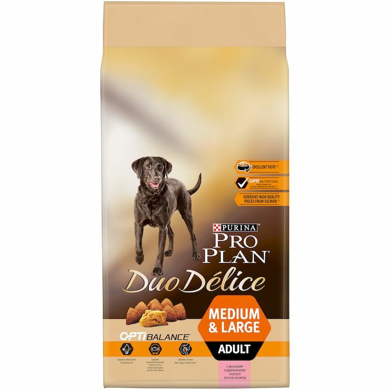 Pro Plan Duo Delice сухой корм для собак средних и крупных пород, с лососем - 10 кг pro plan duo delice medium