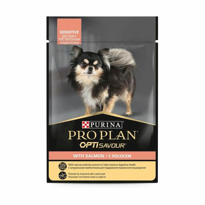 PRO PLAN Pro Plan влажный корм для собак с чувствительным пищеварением, с лососем, кусочки в соусе, в паучах - 85 г