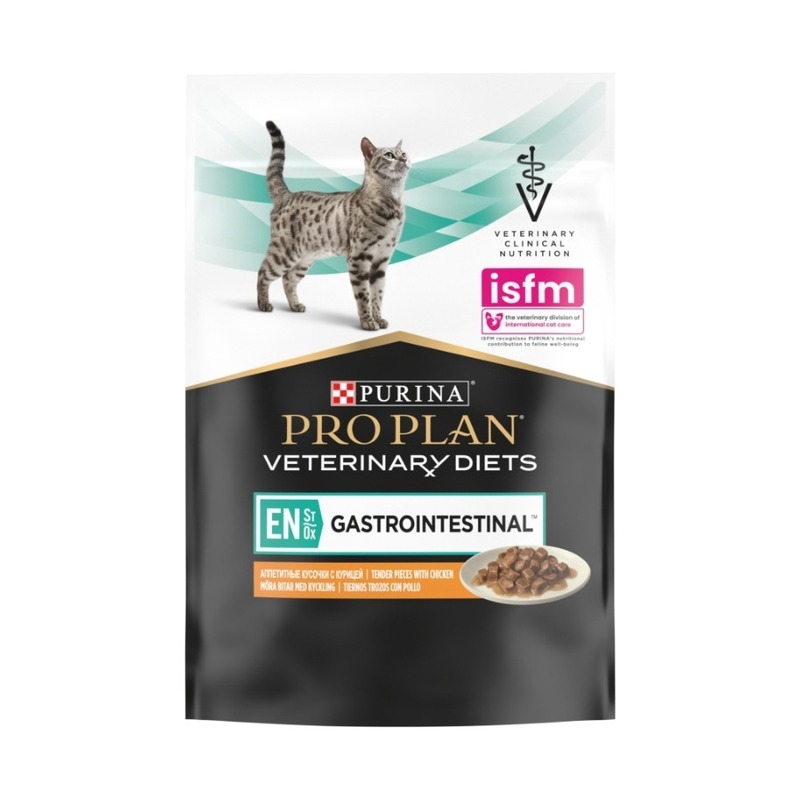 цена Pro Plan Veterinary Diets EN ST/OX Gastrointestinal влажный корм для кошек при нарушениях пищеварения, с курицей, в паучах - 85 г