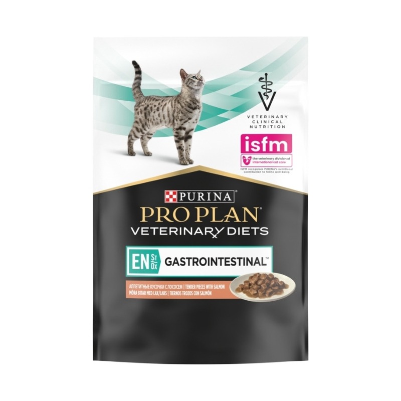 цена Pro Plan Veterinary Diets EN ST/OX Gastrointestinal влажный корм для кошек при нарушениях пищеварения, с лососем, в соусе, в паучах - 85 г