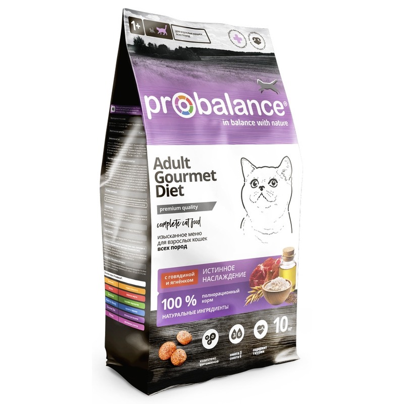 ProBalance Gourmet Diet полнорационный сухой корм для привередливых кошек, с говядиной и ягненком