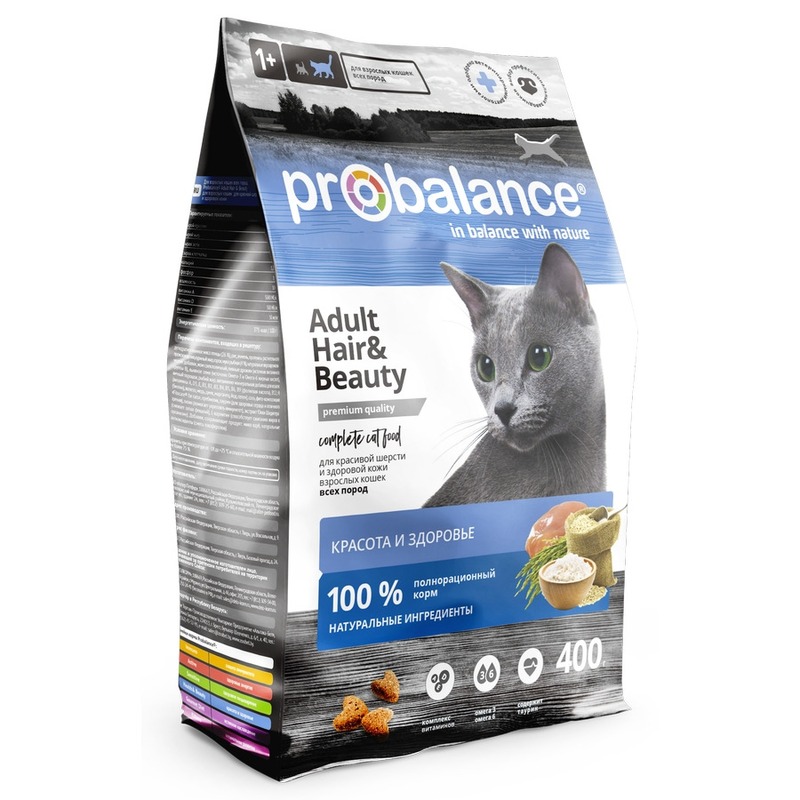 ProBalance Hair & Beauty полнорационный сухой корм для кошек для здоровья кожи и шерсти, с курицей - 400 г 45417