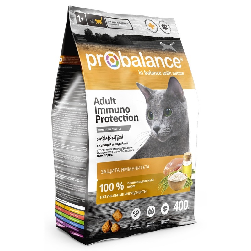 ProBalance Immuno Protection полнорационный сухой корм для кошек для укрепления иммунитета, с курицей и индейкой - 400 г 45416