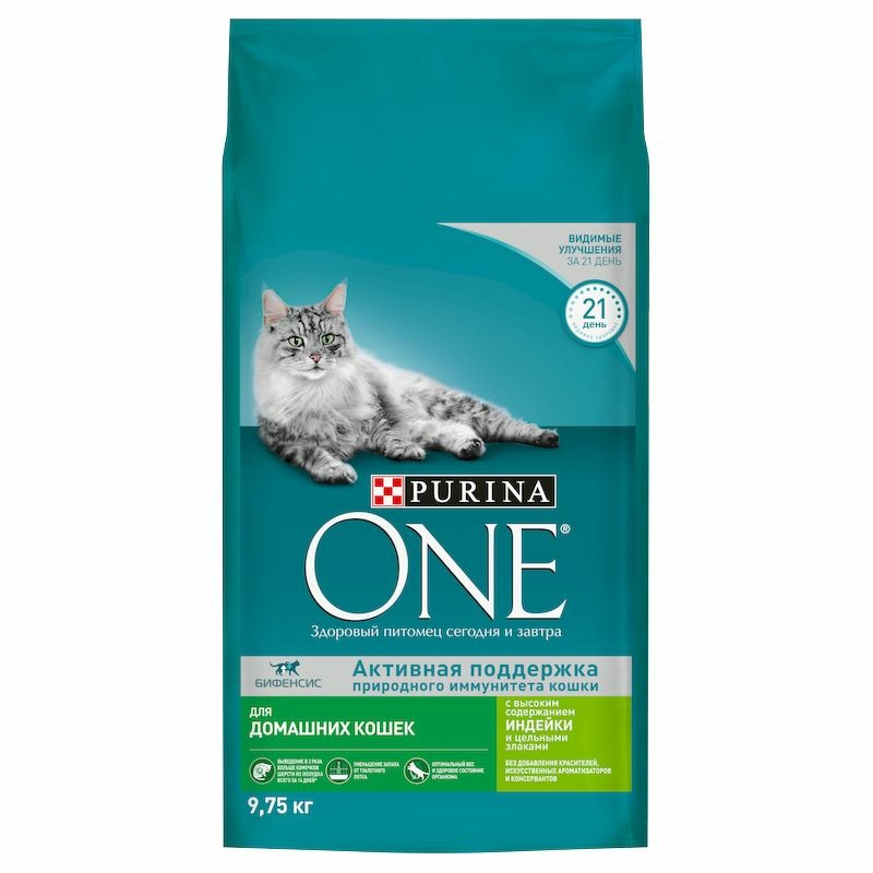 Purina ONE Housecat сухой корм для кошек, с индейкой и цельными злаками - 9,75 кг purina one housecat сухой корм для домашних кошек с высоким содержанием индейки и цельными злаками 1 5 кг