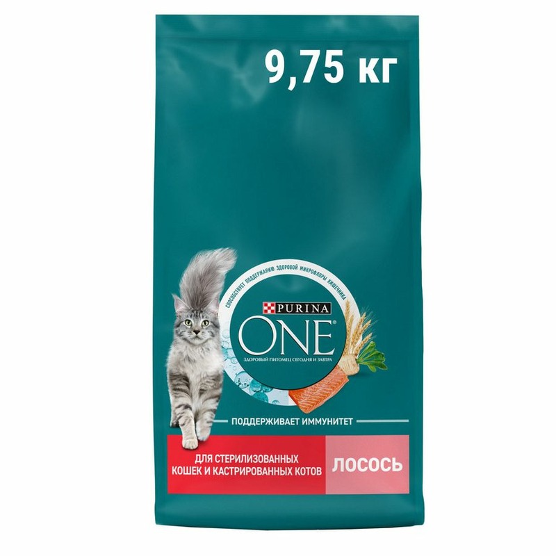 Purina ONE Sterilised сухой корм для стерилизованных кошек и кастрированных котов с лососем - 9,75 кг 49545