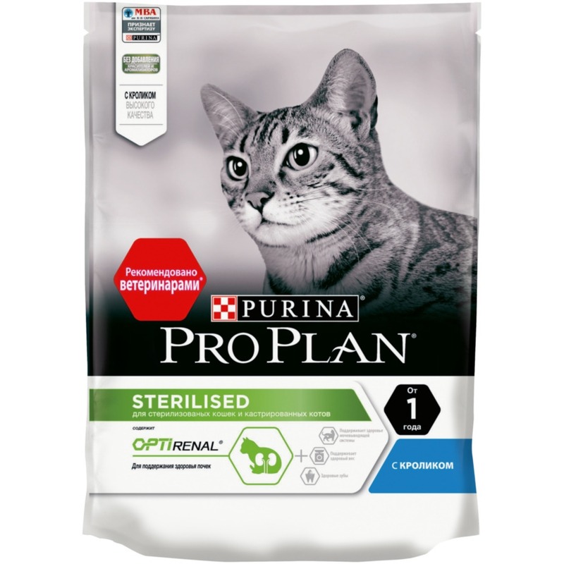 Pro Plan Sterilised сухой корм для стерилизованных кошек и кастрированных котов для поддержания здоровья почек, с кроликом - 200 г