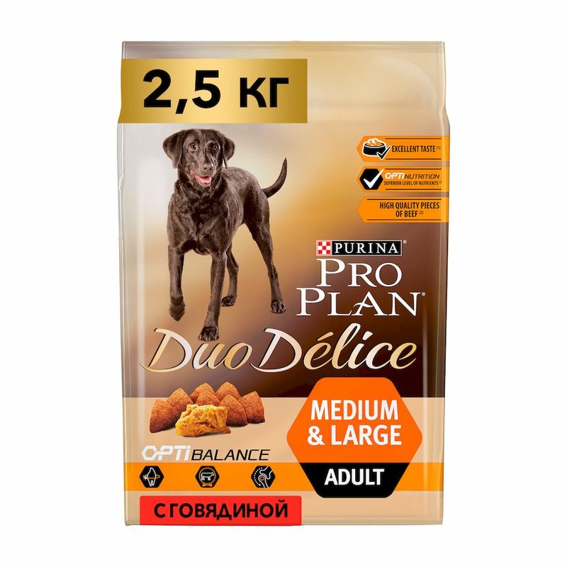 Сухой корм Purina Pro Plan Duo Delice для взрослых собак средних и крупных пород с говядиной и рисом - 2,5 кг